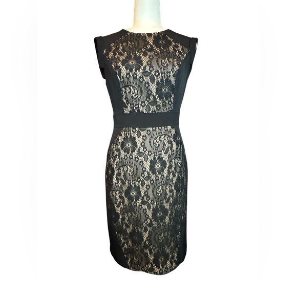Saks Fifth Avenue Black Tan Sheath Cocktail Dress - Picture 1 of 5